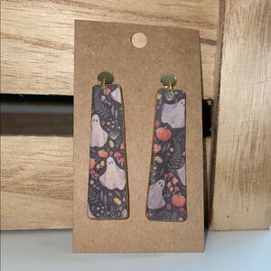 Ghost Patterned Earrings with Gold Accents